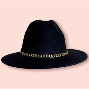 NEW Black Gold Chain Wool Fedora Hat